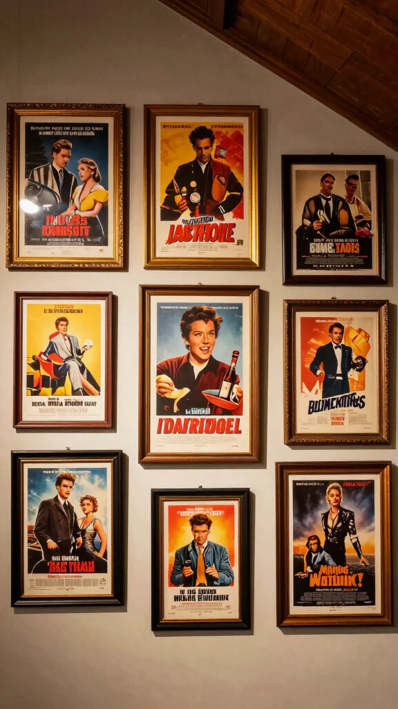 12 Attic Theater Room Ideas for a Cinematic Immersive Top-Floor Experience - 3. Classic Movie Posters for Decor 1