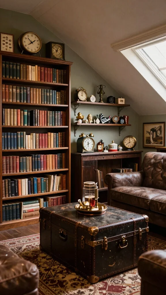 12 Attic Theater Room Ideas for a Cinematic Immersive Top-Floor Experience - 8. Vintage Decor Accents 1