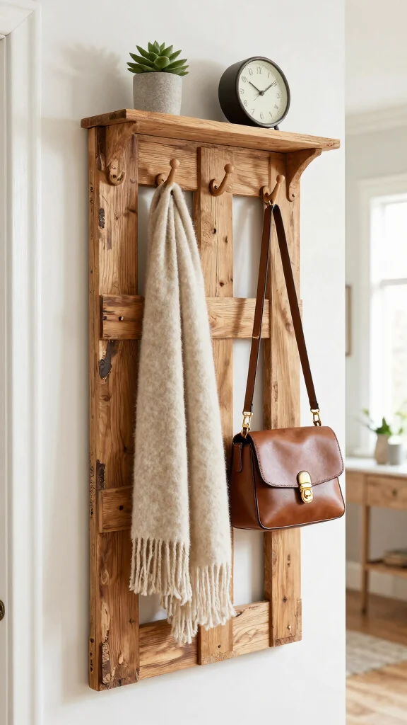 12 Entryway Hook Ideas for Coats, Bags, and an Organised Entrance - 2. Repurposed Wooden Pallet Hooks 1