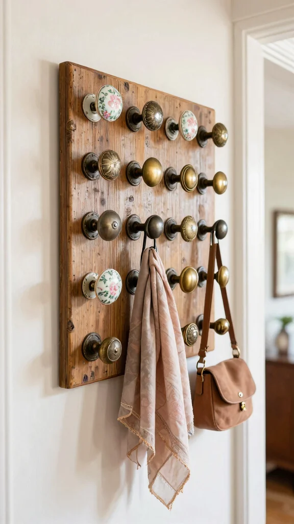 12 Entryway Hook Ideas for Coats, Bags, and an Organised Entrance - 4. Antique Door Knob Hooks 1