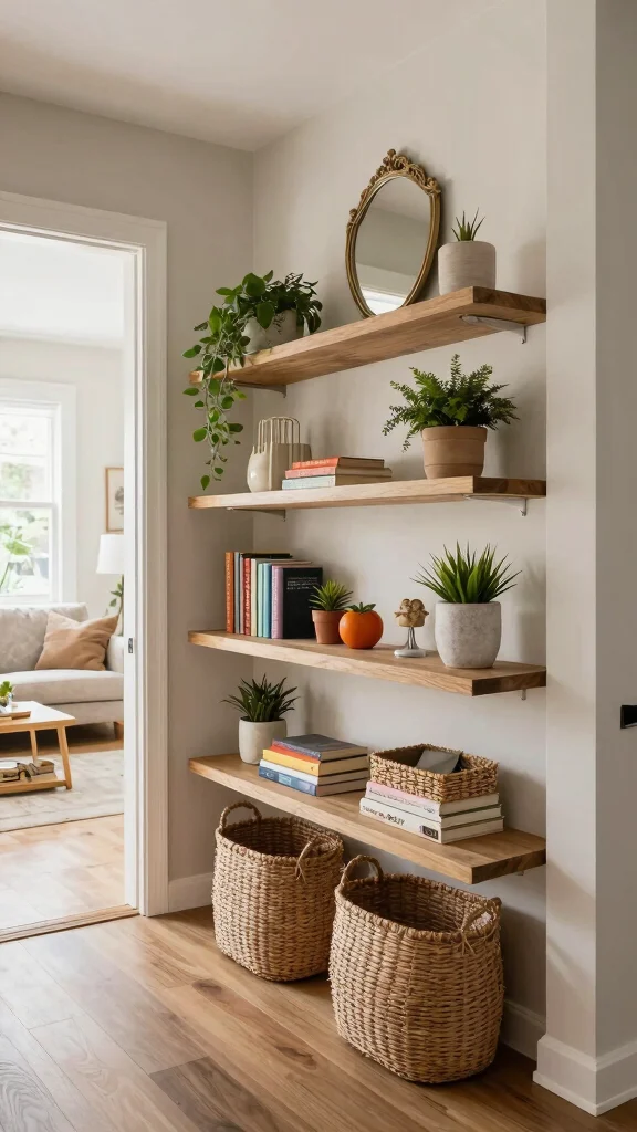 12 Entryway Into Living Space Ideas That Create a Seamless Welcoming Flow - 1. Embrace Open Shelving 1