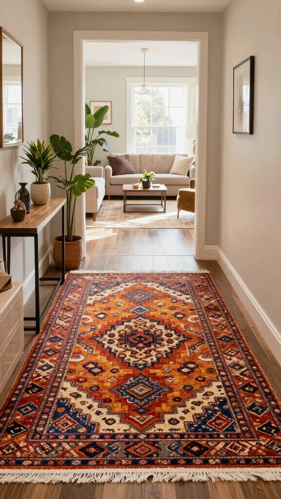 12 Entryway Into Living Space Ideas That Create a Seamless Welcoming Flow - 3. Use a Stylish Runner Rug 1