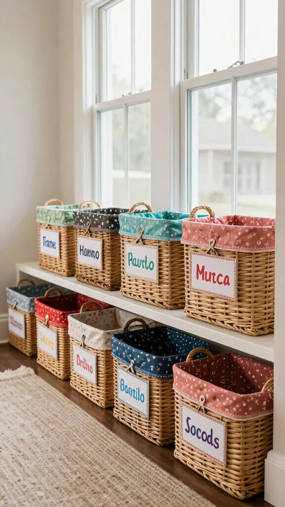12 Entryway Kids Organization Ideas for a Tidy Family-Friendly Entrance - 4. Personalized Baskets 1