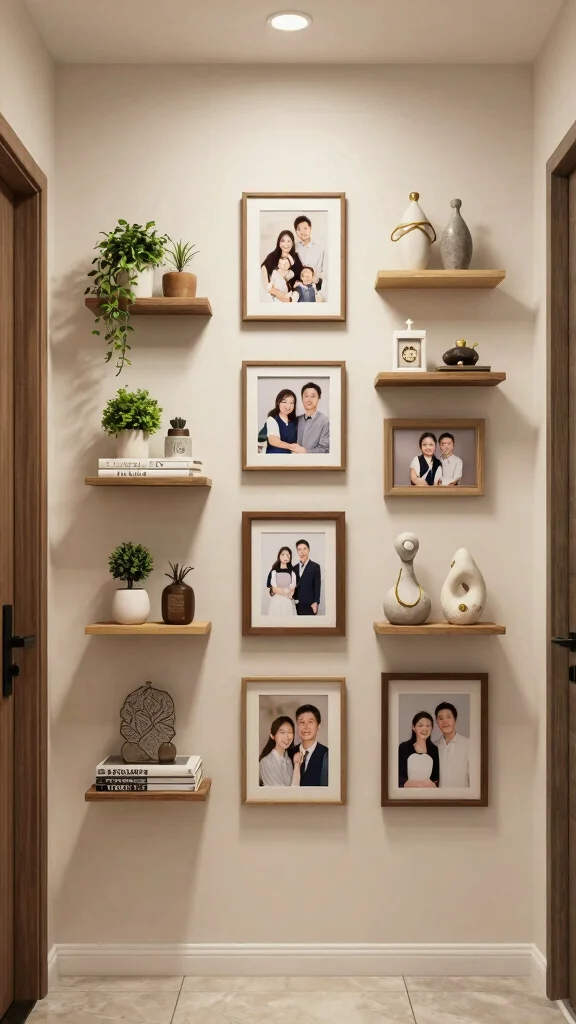 12 Entryway Photo Wall Concepts for a Personal Memory-Filled Display - 8. Incorporate 3D Elements 1