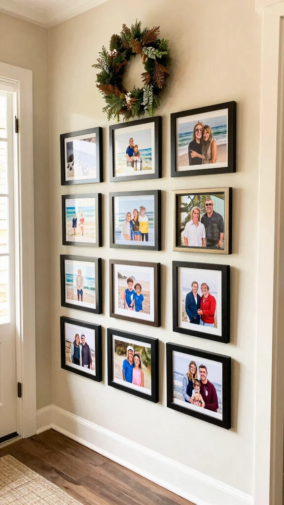 12 Entryway Photo Wall Concepts for a Personal Memory-Filled Display - 9. Seasonal Rotating Display 1
