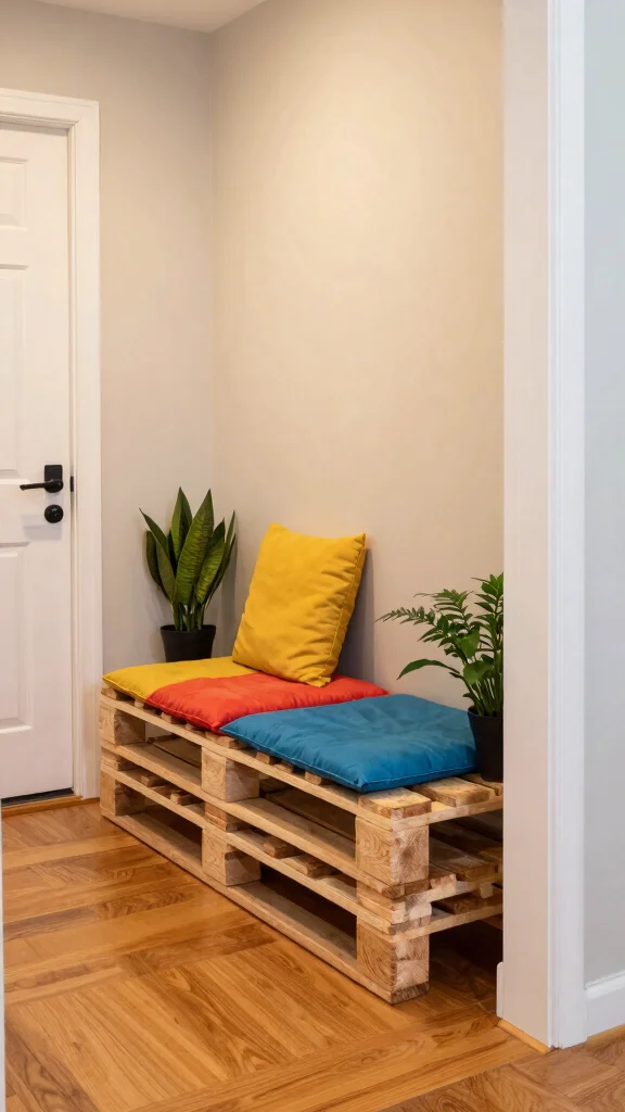 12 Entryway Seating Ideas That Make Your Entrance Welcoming and Functional - 11. DIY Pallet Seating 1