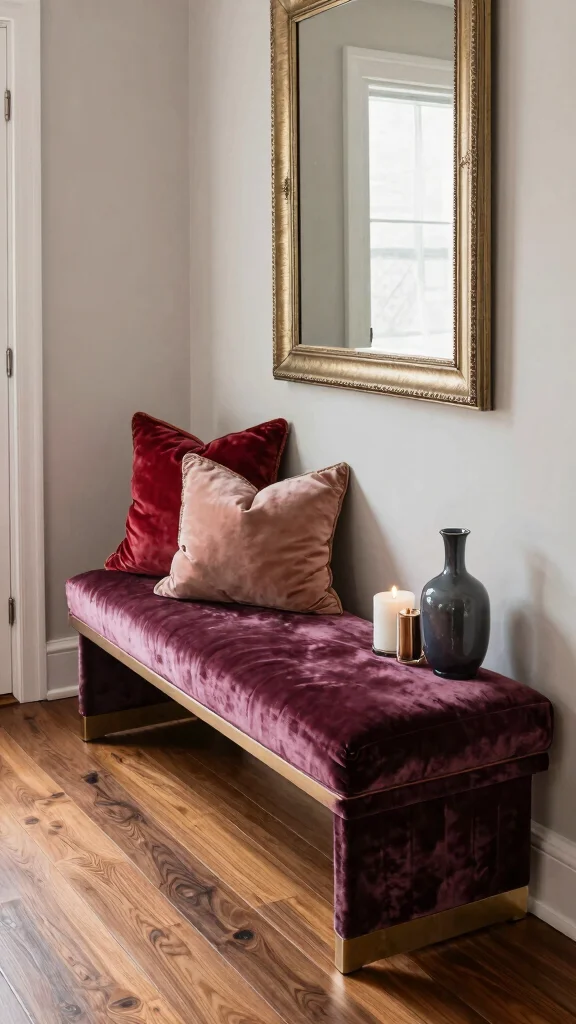 12 Entryway Seating Ideas That Make Your Entrance Welcoming and Functional - 12. Glamorous Velvet Bench 1
