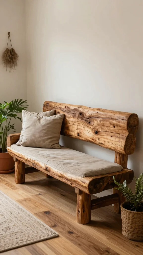 12 Entryway Seating Ideas That Make Your Entrance Welcoming and Functional - 8. Rustic Log Bench 1