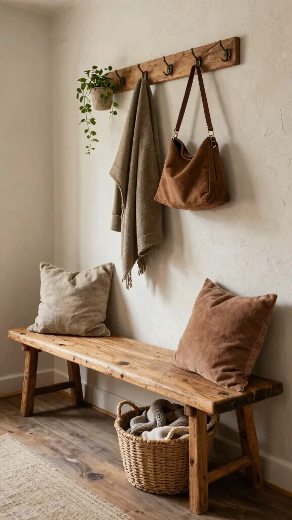 12 Hallway Bench Ideas That Are Both Beautiful and Practical - 1. Rustic Wooden Bench 1