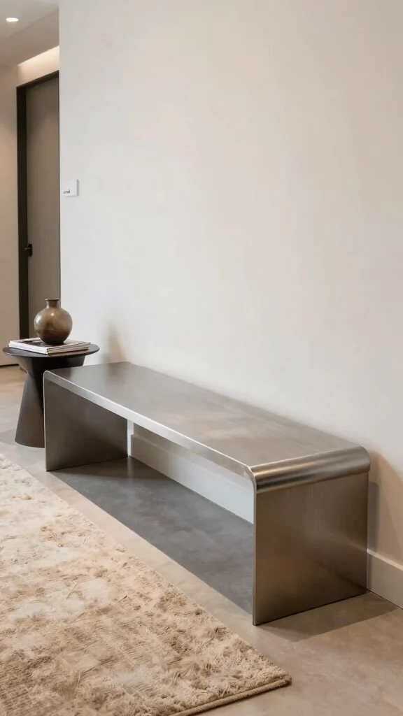 12 Hallway Bench Ideas That Are Both Beautiful and Practical - 3. Modern Metal Bench 1