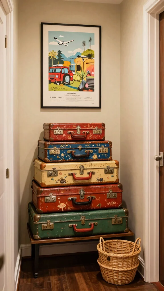 12 Hallway Bench Ideas That Are Both Beautiful and Practical - 4. Vintage Suitcase Bench 1