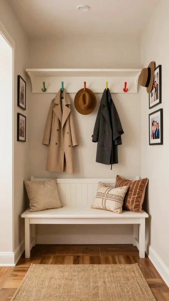 12 Hallway Bench Ideas That Are Both Beautiful and Practical - 8. Bench with Hooks 1
