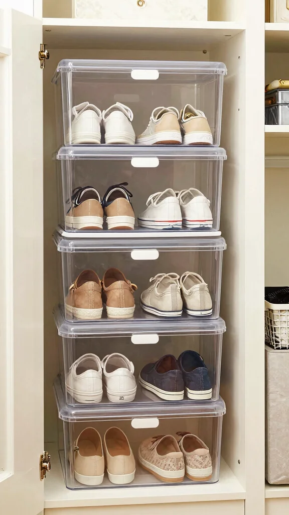 12 Hallway Closet Ideas for a Tidy Organised Entrance Space - 3. Clear Storage Bins 1