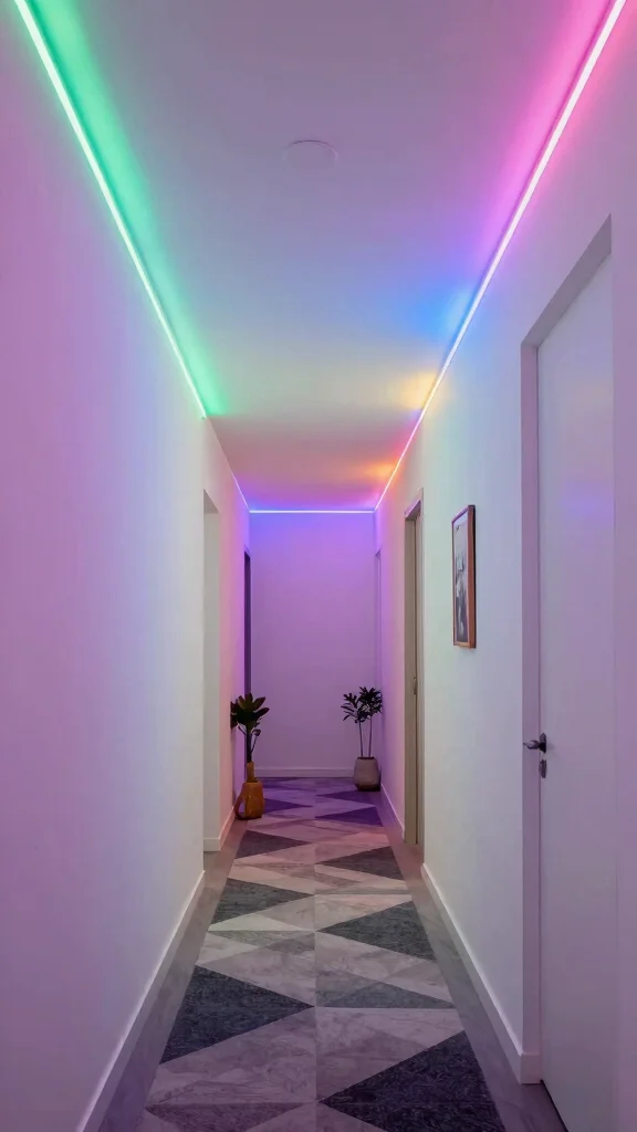 12 Hallway Light Fixtures That Elevate Every Ceiling Height and Style - 12. Colorful LED Strip Lighting 1
