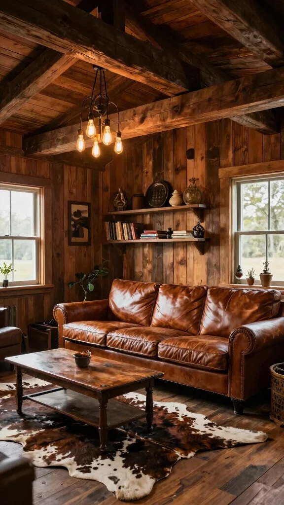 13 Attic Man Cave Ideas for a Personalized Comfortable Top-Floor Retreat - 1. Rustic Wood and Leather Vibes 1