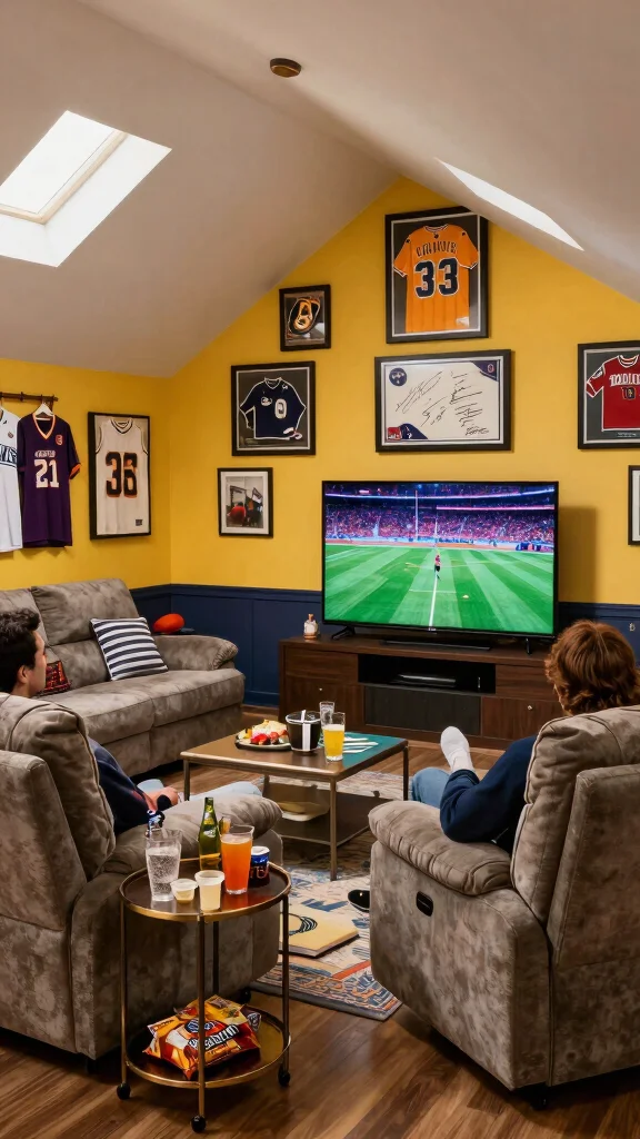13 Attic Man Cave Ideas for a Personalized Comfortable Top-Floor Retreat - 9. Sports Fan Den 1