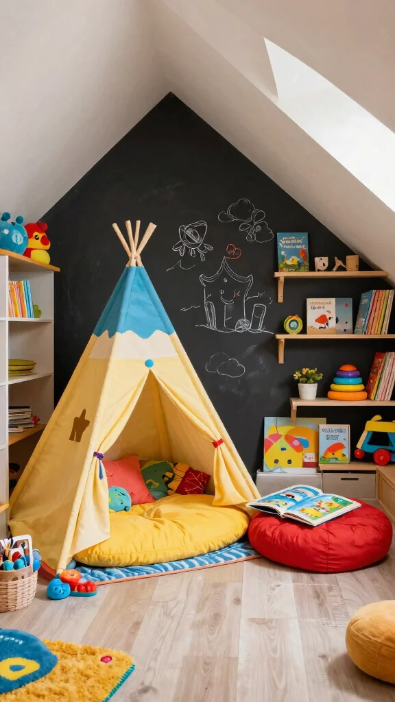 13 Attic Reading Nook Ideas That Make Every Sloped Corner Count - 13. Shared Space for Kids 1