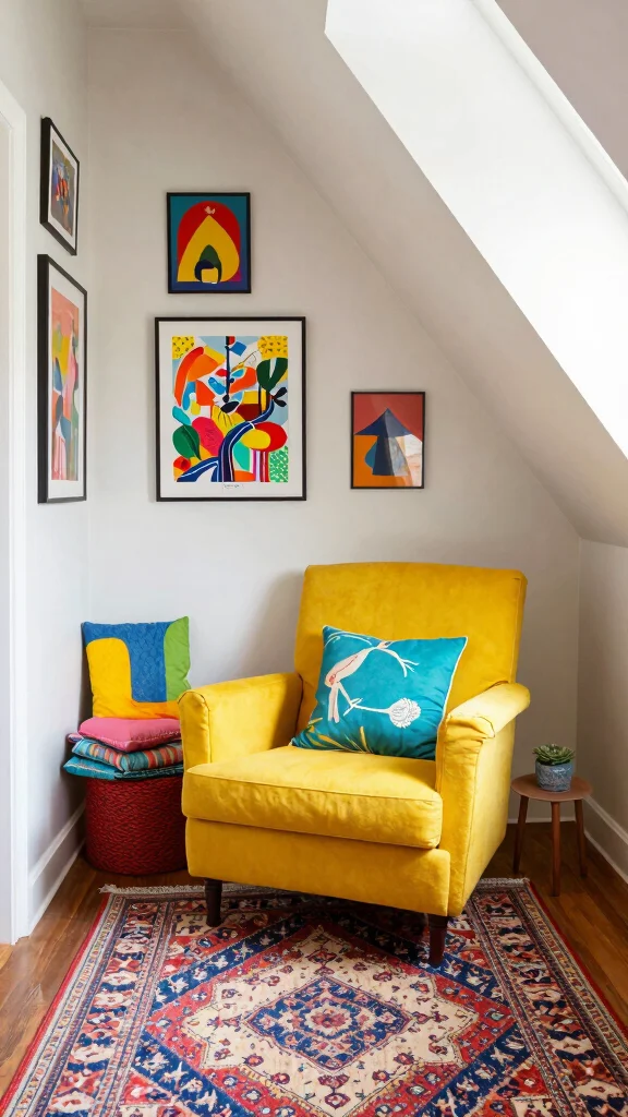 13 Attic Reading Nook Ideas That Make Every Sloped Corner Count - 6. Colorful Corner 1