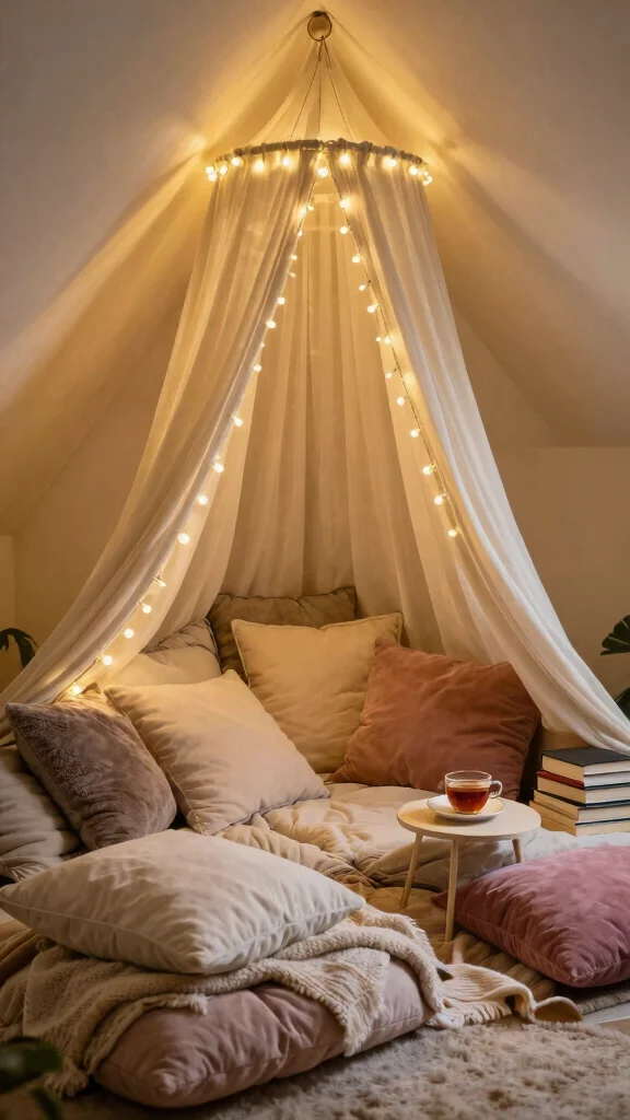 13 Attic Reading Nook Ideas That Make Every Sloped Corner Count - 7. Cozy Canopy 1