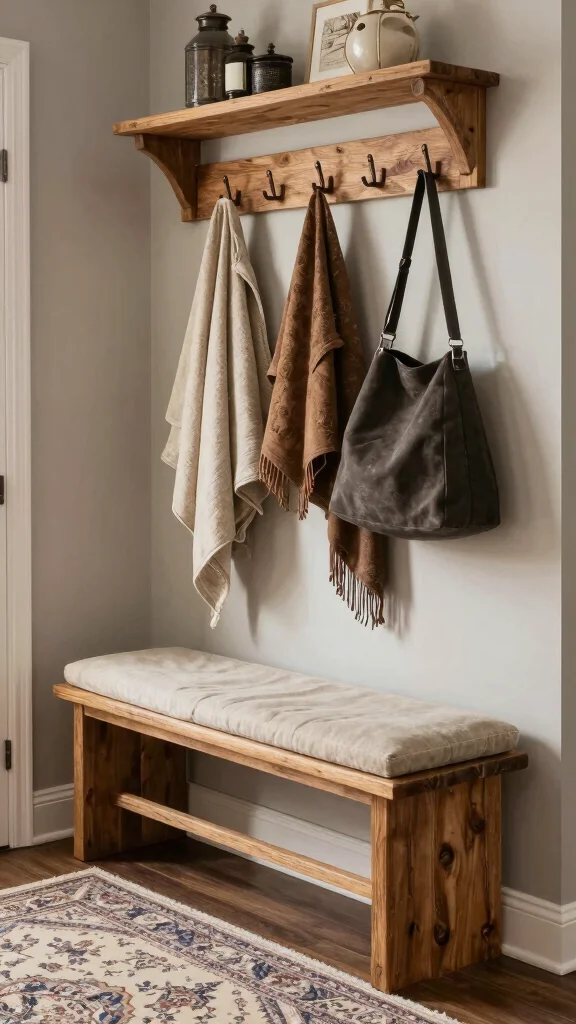 13 Entryway Bench Concepts That Are Both Beautiful and Practical - 10. Combination Bench with Hooks 1