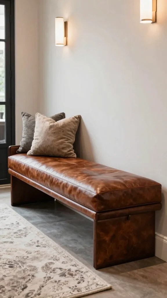 13 Entryway Bench Concepts That Are Both Beautiful and Practical - 12. Luxury Leather Bench 1
