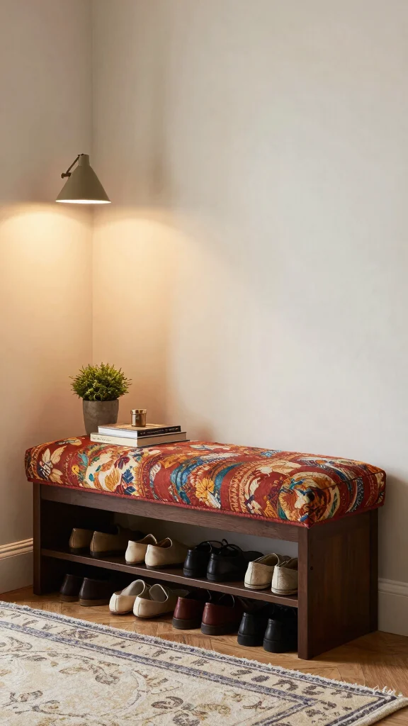 13 Entryway Bench Concepts That Are Both Beautiful and Practical - 4. Upholstered Bench with Storage 1
