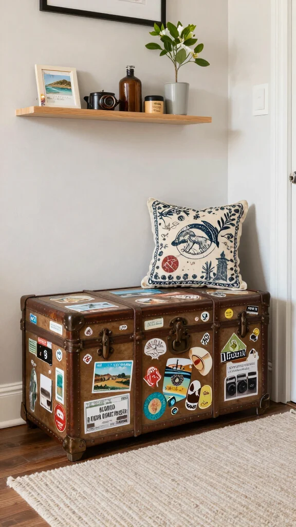 13 Entryway Bench Concepts That Are Both Beautiful and Practical - 5. Vintage Trunk Bench 1