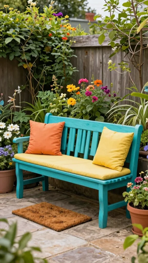 13 Entryway Bench Concepts That Are Both Beautiful and Practical - 7. Colorful Outdoor Bench 1