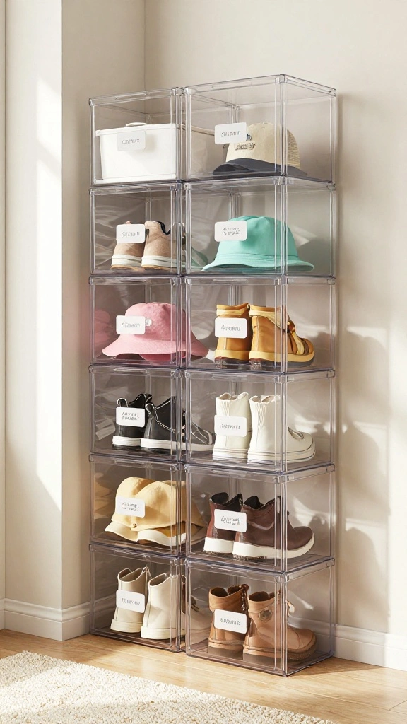 13 Entryway Closet Ideas for a Tidy Organised Entrance Space - 1. Clear Acrylic Storage Bins 1
