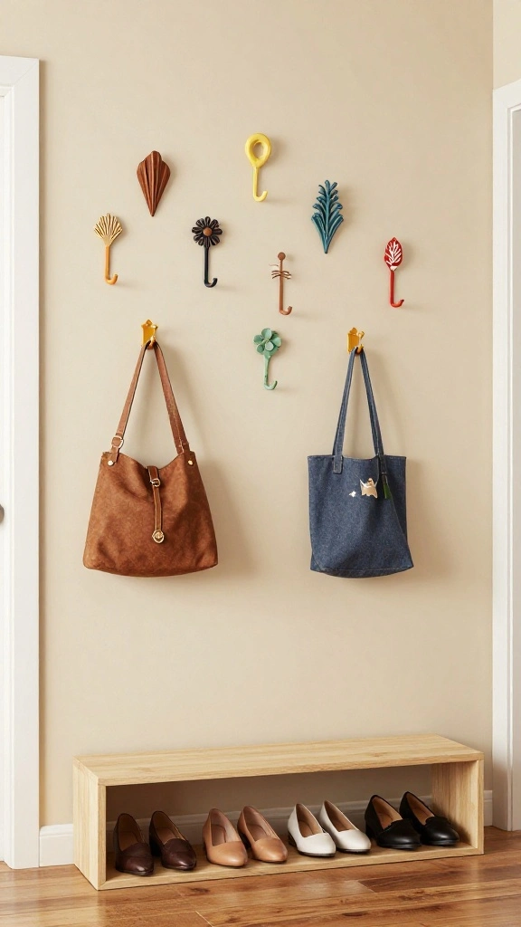 13 Entryway Organisation Ideas for a Tidy Functional Beautiful Space - 2. Wall Hooks - Simple and Effective 1