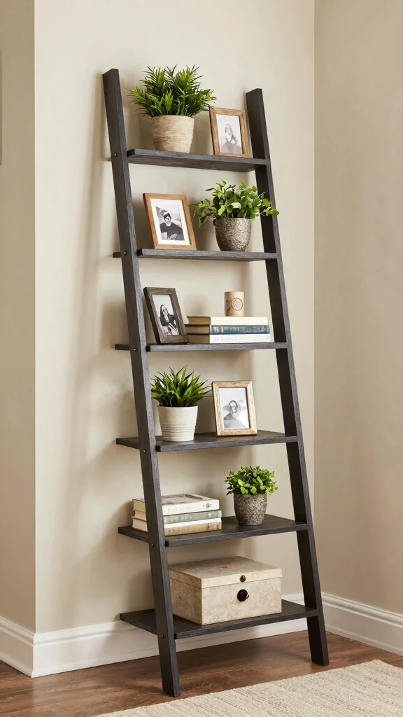 13 Entryway Organisation Ideas for a Tidy Functional Beautiful Space - 9. Try a Ladder Shelf for Extra Charm 1