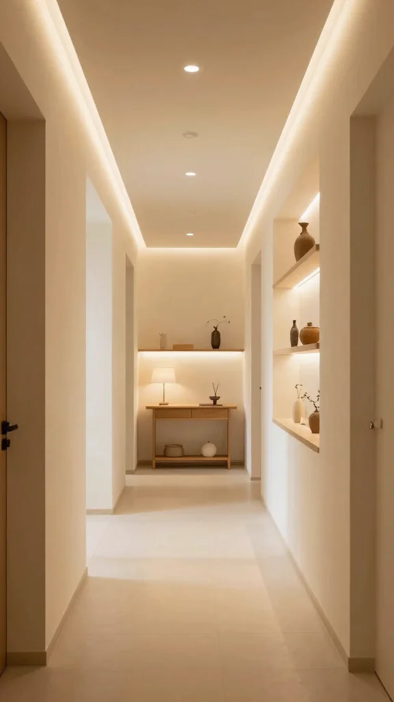 13 Hallway Built-In Ideas for a Seamless Custom Storage and Display - 7. Built-In Lighting Features 1