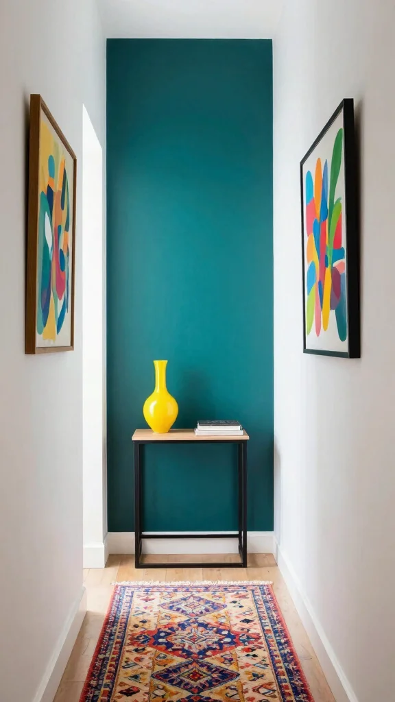 13 Hallway Concepts for Narrow Spaces That Are Both Stylish and Functional - 3. Colorful Accents 1