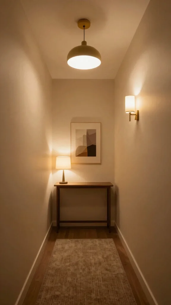 13 Hallway Concepts for Narrow Spaces That Are Both Stylish and Functional - 7. Layered Lighting 1