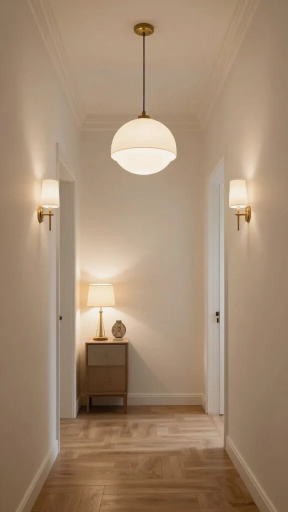 13 Hallway Furniture Ideas for a Functional Stylish Welcoming Space - 13. Layered Lighting for Ambiance 1
