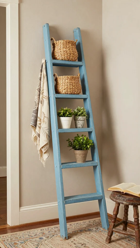 13 Hallway Unit Ideas for Storage Display and Every Entrance Style - 2. Vintage Ladder Displays 1