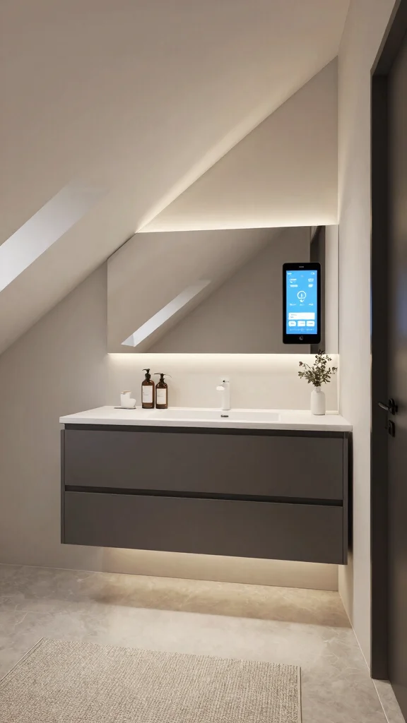 14 Attic Bathroom Concepts for a Beautiful Functional Top-Floor Space - 11. Integrated Technology: Smart Solutions for Convenience 1