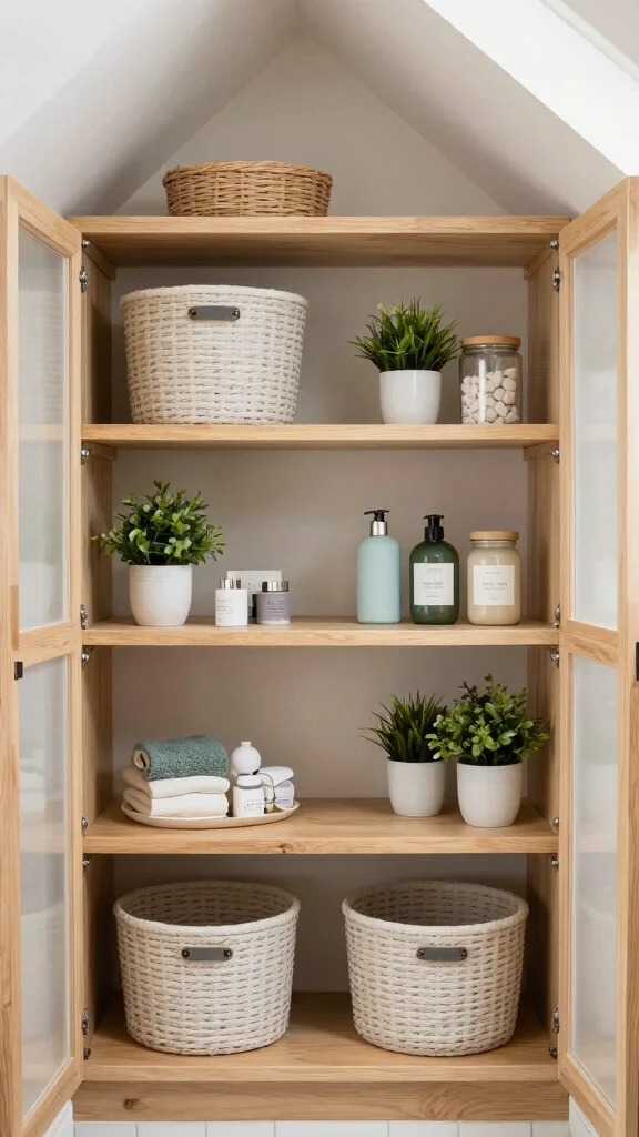 14 Attic Bathroom Concepts for a Beautiful Functional Top-Floor Space - 12. Open Shelving: Stylish and Practical Storage 1