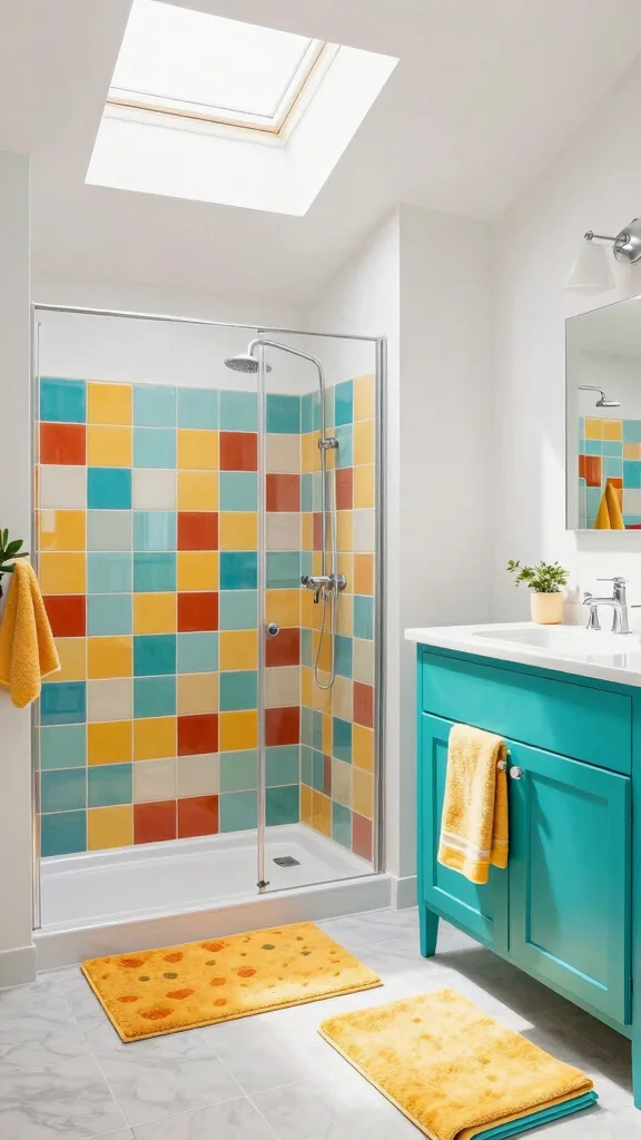 14 Attic Bathroom Concepts for a Beautiful Functional Top-Floor Space - 4. Pop of Color: Bright and Cheerful Spaces 1