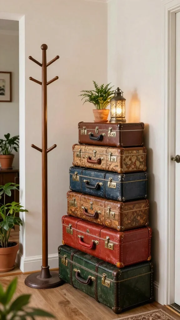 14 Entryway Furniture Ideas for a Functional Stylish Welcoming Space - 8. Vintage Suitcases 1