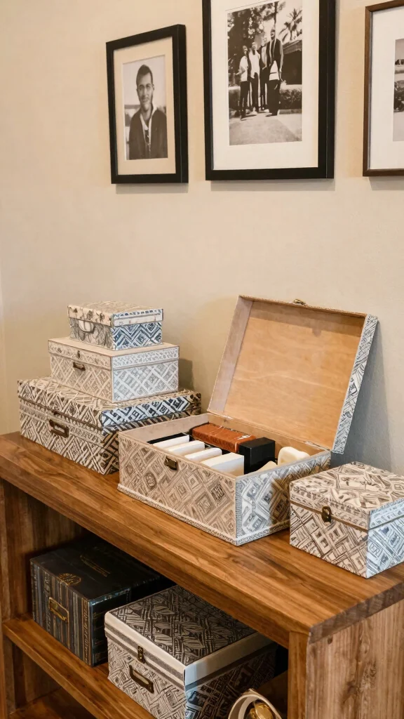 14 Entryway Storage Solutions That Keep Your Entrance Clutter-Free and Stylish - 10. Decorative Boxes for Hidden Storage 1
