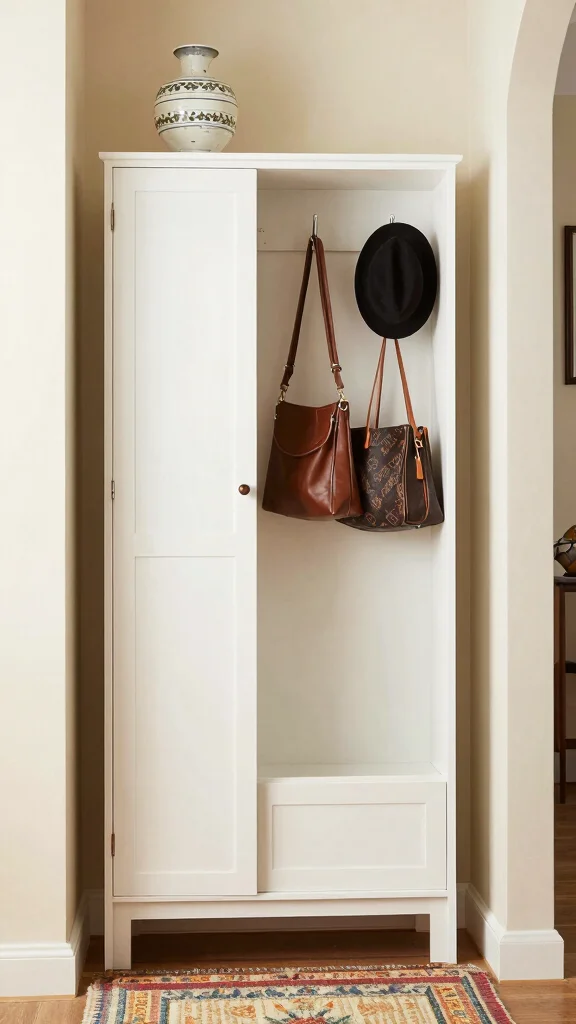 14 Entryway Storage Solutions That Keep Your Entrance Clutter-Free and Stylish - 13. Hooks Inside a Cabinet for Discreet Organization 1