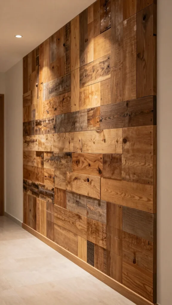 14 Hallway Design Ideas From Minimalist to Grand - 3. Feature Walls with Recycled Materials 1