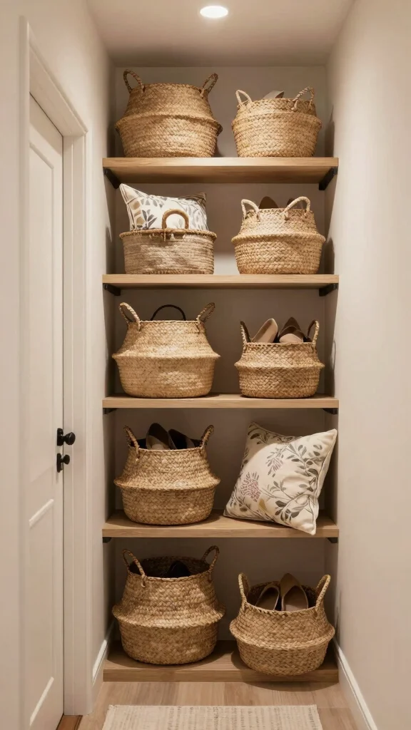 14 Hallway Storage Solutions That Keep Your Entrance Tidy and Stylish - 5. Stylish Baskets for Organizing 1