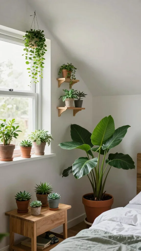 15 Attic Bedroom Ideas for a Cosy Beautiful Top-Floor Sleep Space - 8. Add Greenery 1
