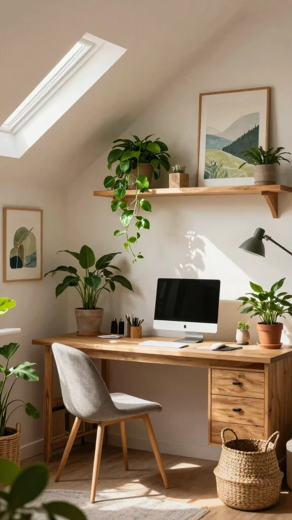 Attic Office Layout: 13 Ideas for a Quiet Productive Top-Floor Workspace - 4. Incorporate Natural Elements 1