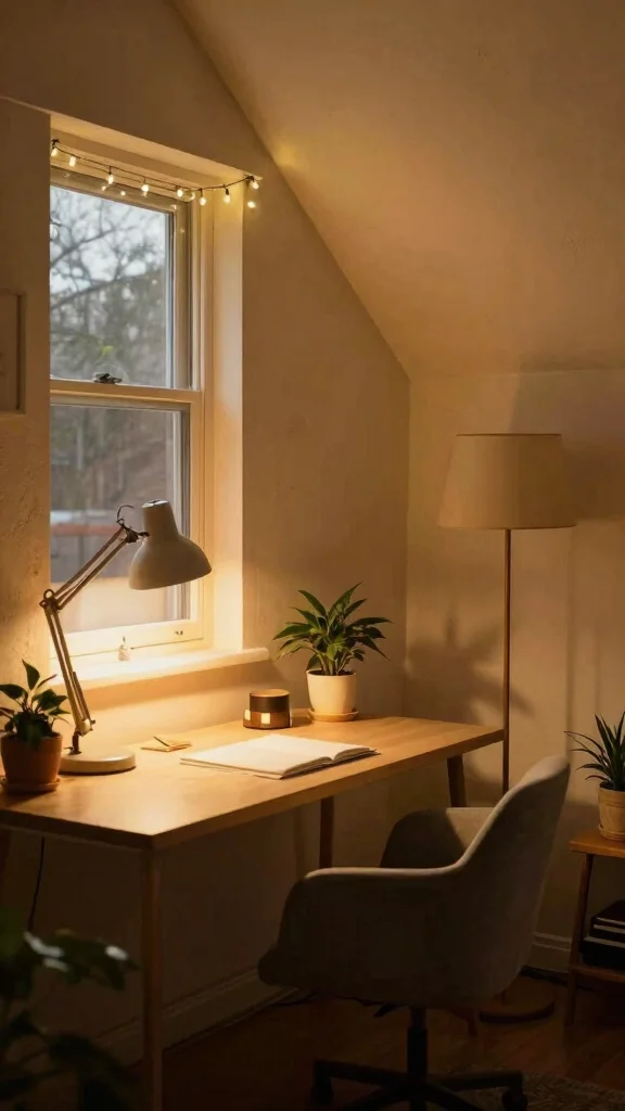 Attic Office Layout: 13 Ideas for a Quiet Productive Top-Floor Workspace - 6. Utilize Soft Lighting 1