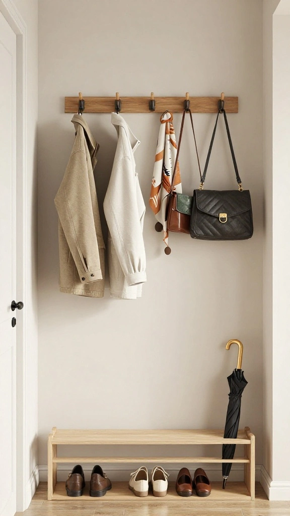 Entryway Closet Organisation: 11 Smart Ideas for a Neat Functional Space - 5. Hooks and Racks for Quick Access 1