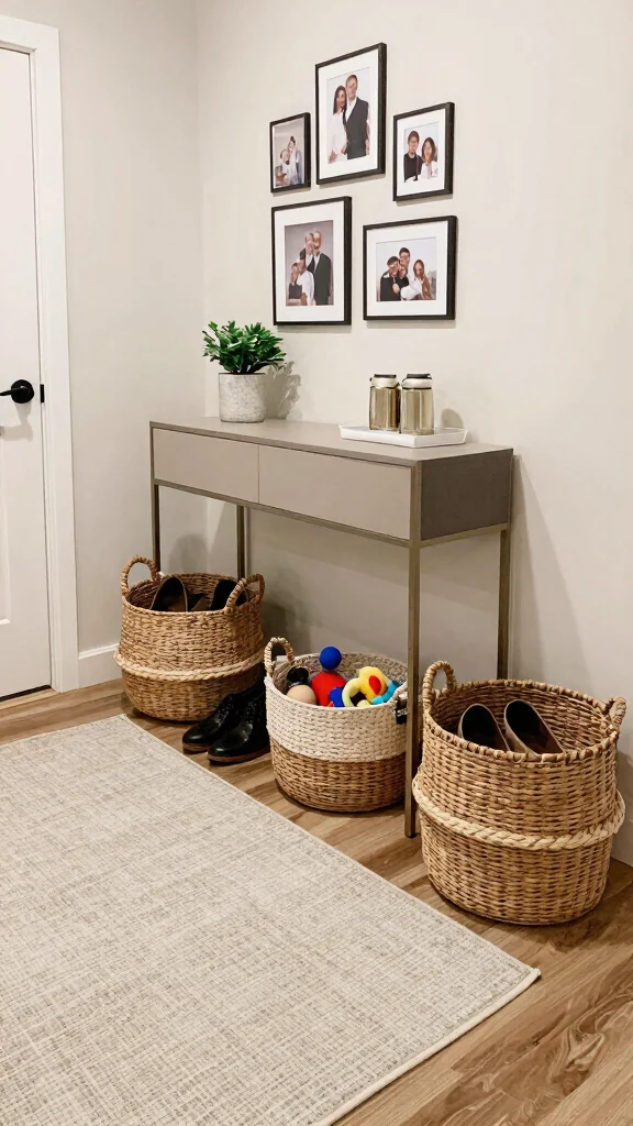 Entryway Command Centre: 12 Ideas for a Tidy Organised Family Hub - 4. Stylish Baskets 1