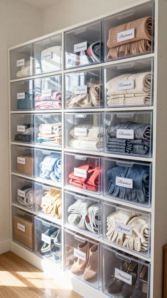 Hallway Closet Organisation: 11 Smart Ideas for a Neat Functional Space - 3. Clear Storage Bins 1